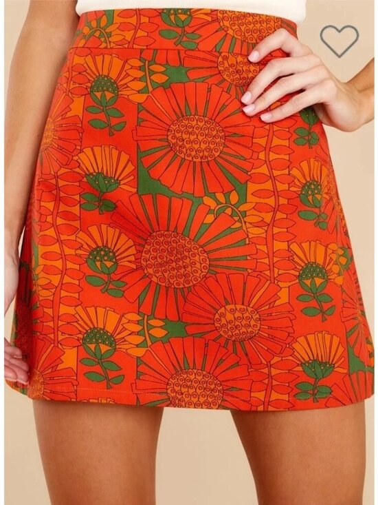 Julie Brown Dresses & Skirts - Jolie Brown Dixie Strange Love Mini A-line Skirt Small Retro Mod Floral Orange